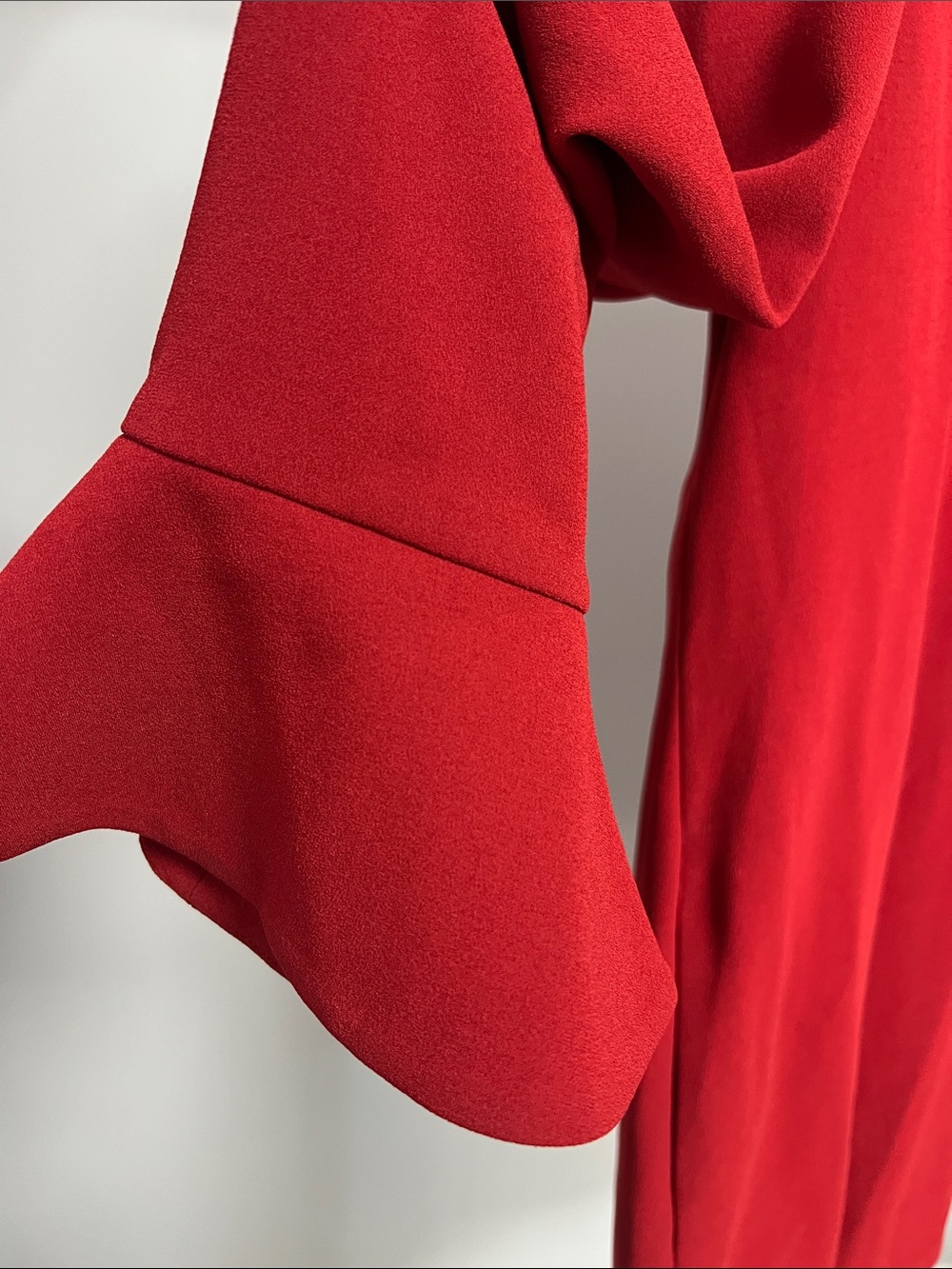 Diane Von Furstenberg Crimson Red Long Sleeve Ruffle Cuff Dress - Picture 3 of 6